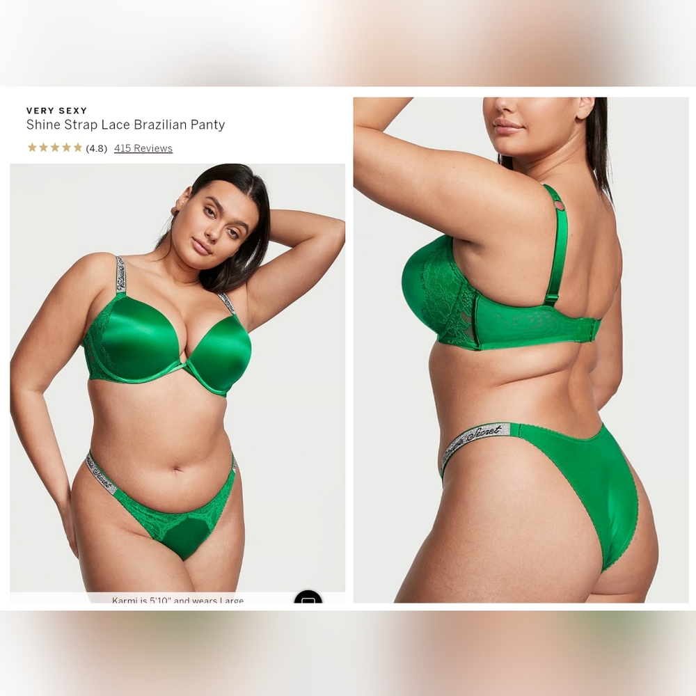 Victoria's secret very sexy shine strap lace Brazilian panty XSMALL GREEN